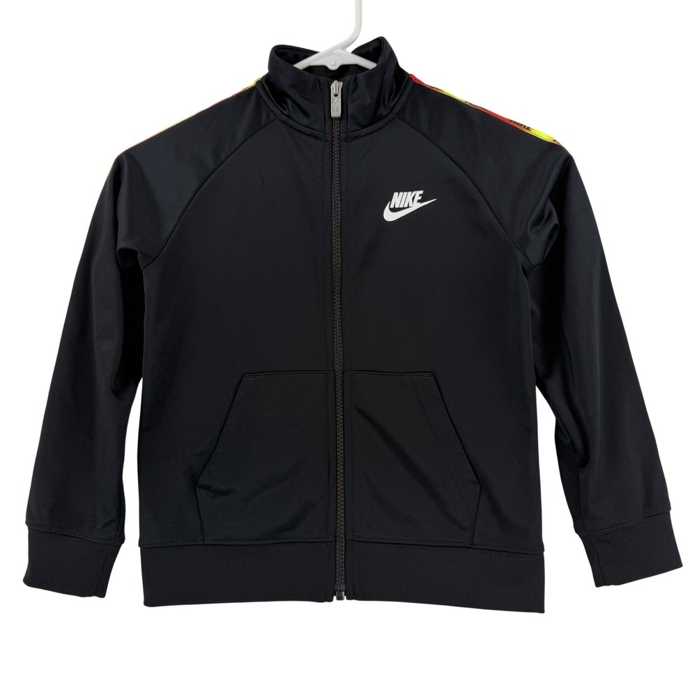 Nike Jacket Youth 7 Black Full Zip Track Jacket Logo Tape Sleeves Athletic